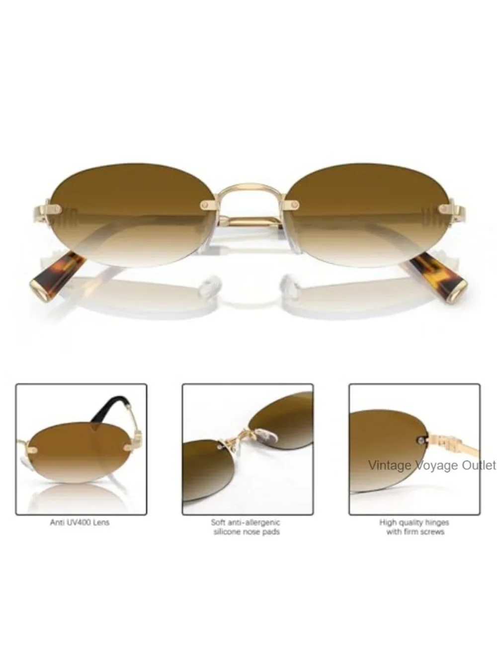 Retro Small Oval Rimless Sunglasses UV400 Metal Frame Unisex